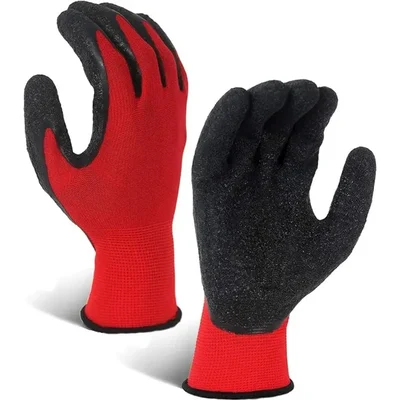 RPES Heavy Duty Safety Work Gloves, Red Black Synthetic Latex Palm Coated Cut-Resistant, Multipurpose, Washable
