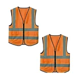 Minsales Orange Safety Jacket - 2 Pockets, 360° Visibility Multipurpose With 2 Inch Reflective Stripes At Front & Back ( Pack of 2 )
