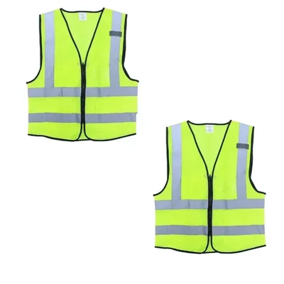 Minsales Safety Jacket - 2 Pockets, 360° Visibility Multipurpose With 2 Inch Reflective Stripes At Front & Back (Pack-2 Pcs)