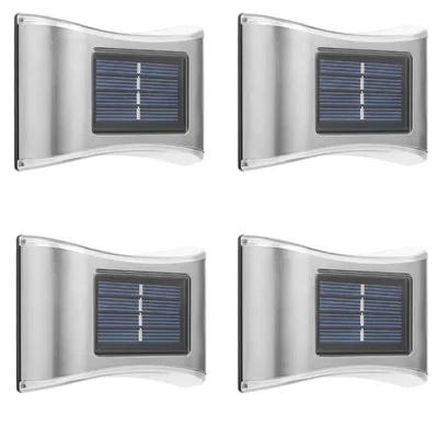 GIGAWATTS 6 LED Solar Wall Light Energy Efficient Stainless Steel Sconce for Courtyard, Garden, Corridor (Pack of 4)