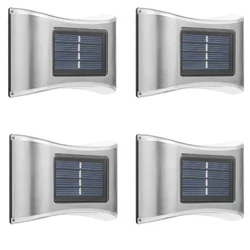 GIGAWATTS 6 LED Solar Wall Light Energy Efficient Stainless Steel Sconce for Courtyard, Garden, Corridor (Pack of 4)