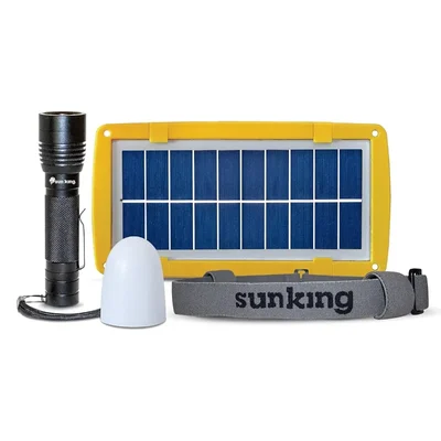 Sun King Multifunctional Rechargeable Solar Torch with Diffuser, Headband and Solar Panel with Charging Wire