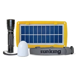 Sun King Multifunctional Rechargeable Solar Torch with Diffuser, Headband and Solar Panel with Charging Wire