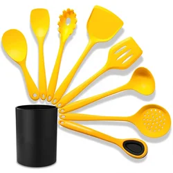 Heat Resistant Silicon 8 Pcs Kitchen Utensils Set with Storage Barrel