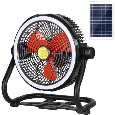GIGAWATTS HYD-SF708 20W Solar Powered Table Fan with LED Lantern 12” Portable Quiet & High Power Air Delivery (Black)