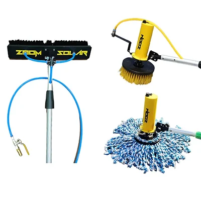 Solar Panel Cleaning Combo of Inbuilt Battery Wet & Dry Disc + UV Bristle Manual Brush With 6 Meter Pole by Zoom Solar