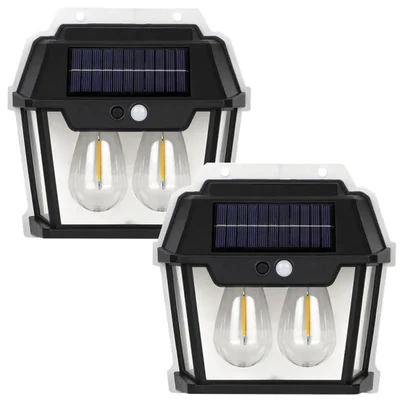 GIGAWATTS Outdoor Solar Wall Light with Motion Sensor Wireless Auto Chargeable for Front, Porch, Fence, Garage (Pack of 2)
