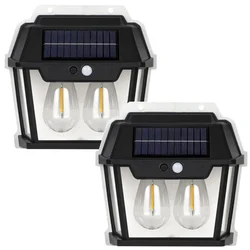 GIGAWATTS Outdoor Solar Wall Light with Motion Sensor Wireless Auto Chargeable for Front, Porch, Fence, Garage (Pack of 2)