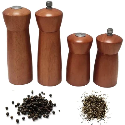 Premium Quality Traditional Wooden Spice Mill Grinder and Salt Shaker, Set of 4 inch and 6 inch (10.16 cm & 15.24 cm)