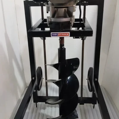 MECSTROKE Heavy Duty 4 Stroke 224 CC Commercial Trolley Earth Auger | Post Hole Digger With 8 Inch Double Spiral Bit