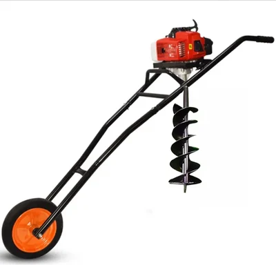 Balwaan BE-63T, 63cc 2-Stroke Trolley Type Earth Auger Machine with 8 inch Drill Bit | Hole Digger with Double Gear Box