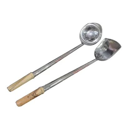 Commercial Big Size Iron Turner and Ladle with Wood Handle