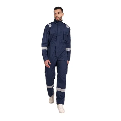 Uniformer Navy Blue Inherent Fire Retardant Coverall With Reflective Tape(Size-5XL)