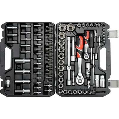 Yato 94 Pcs Universal Hand Tool Kit With 1/2" & 1/4" Drive Sockets, Bits, Screwdriver Bits & Hex Keys  For Automotive & Workshop (YT-12681)