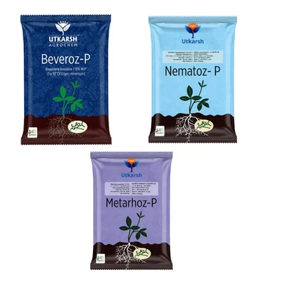 Utkarsh Grubs And Termites Control Combo Pack | Metarhoz-P(1Kg) + Beveroz-P(250g) + Nematoz-P(250g)