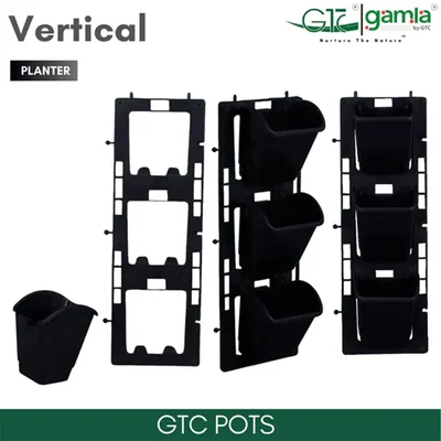 GTC 6"x18" Hanging Modern Vertical Planters Set of 3 Panel and 9 Pots for Stylish Spaces, Home Decoration, Gardens(Color-Black )
