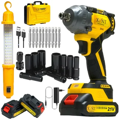 XLNT 12.7mm (1/2") 21V BL Cordless 650 Nm Max. Torque Impact Wrench With Battery, Charger, Impact Sockets, Screwdriver Bits & LED Work Light (XTCIWL136)