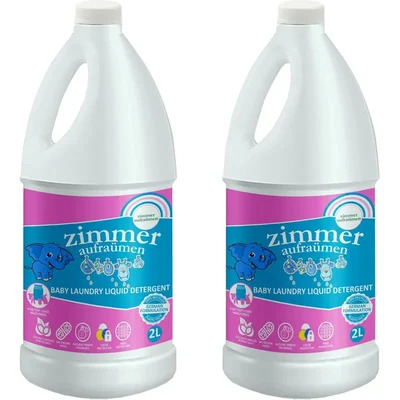 Zimmer Aufraumen (2 Liter x 2 Pcs) German Formulation Plant Based Baby Laundry Liquid Detergent For Top Load Machines