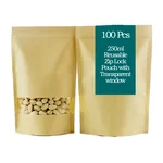 100 Pcs 250ml Multi-Purpose Reusable Zip Lock Stand Up Pouch with Rectangular Transparent Window