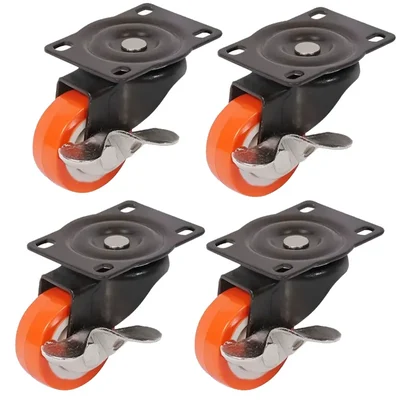 Ackwheel (A-44) 64 mm Plate Type PU Steel & Plastics Radius Flat Puff Caster Wheel With Break (Pack of 4)
