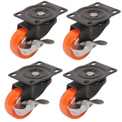 Ackwheel (A-44) 64 mm Plate Type PU Steel & Plastics Radius Flat Puff Caster Wheel With Break (Pack of 4)