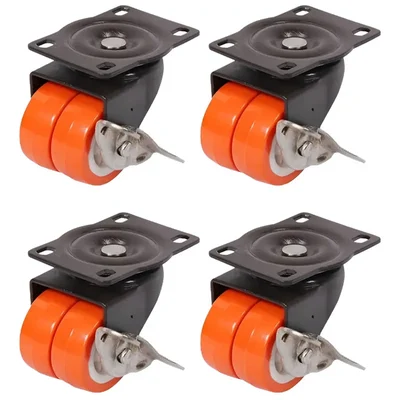 Ackwheel (A-52) Premium Quality Plate type 64mm Height Steel & Plastics Radius Flat Double Puff Caster Wheel With Break (Pack of 4)