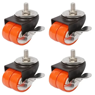 Ackwheel (A-54) Premium Quality Thread type 64mm Height Steel & Plastics Radius Flat Thread Type Double Puff Caster Wheel With Break (Pack of 4)