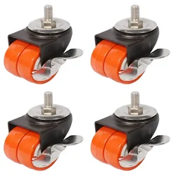 Ackwheel (A-54) Premium Quality Thread type 64mm Height Steel & Plastics Radius Flat Thread Type Double Puff Caster Wheel With Break (Pack of 4)