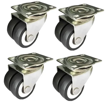 Ackwheel (A-78) Plate Type 64 mm Height Flat Radius Duel Bearing Double Puff Castor Wheel (Pack of 4)