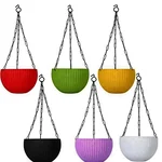 6 Pcs ABS Plastic Hanging Plant Pots with Stainless Steel Chain for Home, Office & Garden 