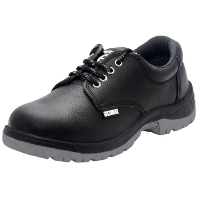 ACME Trends Pack of 1, 5, 10 Steel Toe with Black Barton Buffalo Leather, Double Density Nitrile PVC Sole, Low Ankle Safety Shoe (CE & ISI Certified)(Pack-1 pair,Size-6)