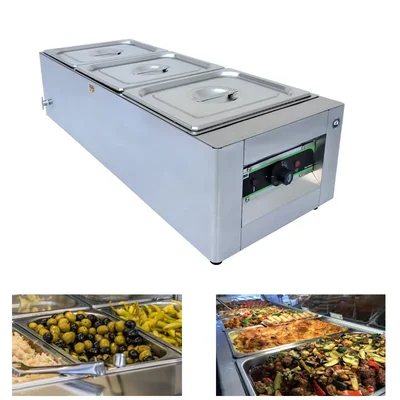 ADORMA BM 24, (3x8L) 24 Liters Bain Marie 3 Pot, 1200W, Stainless Steel SS304 water tank with 1 Year Warranty
