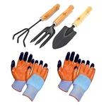 AGT Garden Tools Combo Kit of Trowel, Hand Fork, Cultivator and 2 Pair of Hand Gloves