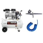 Elephant 1 HP 30L Oil Free Air Compressor (AC30DC) with 7ml Cup Airbrush Gun (AB19) and PU Pipe & Fittings Combo - 6 Months Warranty