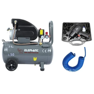 Elephant 2 HP 50L Air Compressor (AC50C) with 1/2 Inch Pneumatic Impact wrench (IW-02) and PU Pipe & Fittings Combo - 6 Months Warranty