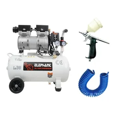 Elephant 1 HP 30L Oil Free Air Compressor (AC30DC) with 60ml Artmaster Air Brush (AC60) and PU Pipe & Fittings Combo - 6 Months Warranty