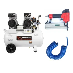Elephant 2HP 50L Oil Free Double Head Air Compressor( AC50DC) with 18 Gauge Brad Nailer (F-50), PU Pipe & Fitting - 6 Months Warranty
