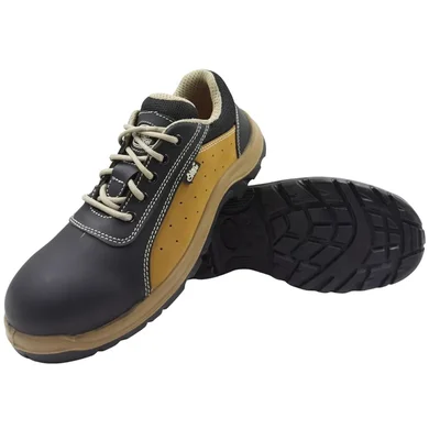 Allen Cooper AC 1702 Anti Skid Leather Safety Shoes With Steel Toe and DD PU Sole, 200 J Impact Resistance(Size-6)
