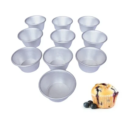 Aluminum (Pack of 10 ) Muffin Moulds Ideal for Cupcakes, Puddings, and Desserts