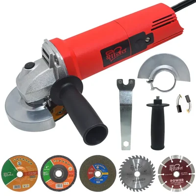 HPD Shakti 100mm (4") 850 Watt Copper Motor Angle Grinder With 5 Pcs Wheel/Disc, 1 Pair Gloves & Accessories, 11000 RPM