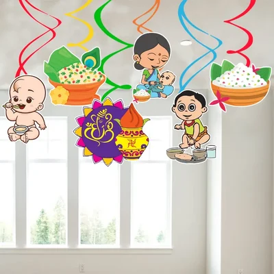 Pack of 3, 6 Pcs Annaprasanam Hanging Swirls Rice Ceremony Ceiling Decor Baby Photoshoot Prop Set(Pack-3 Pcs)
