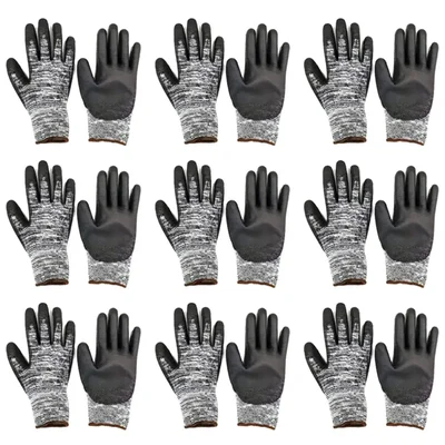 Ansell (Edge 48-705) 6 Pair Safety Gloves - 9 Size, PU-coated Palm, Cut and Abrasion Protection for Industrial Use