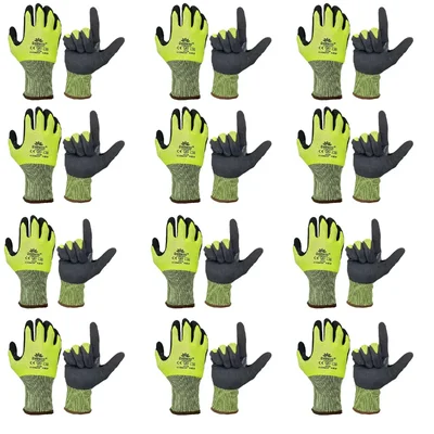 Delight 12 Pair Antimaster Cut Level E Sandy Finish with Re-enforcement Safety Gloves (Size-Medium)