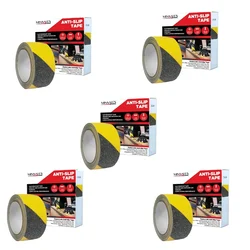 Minsales Anti Skid Tape - 10 Meter x 50 MM, Fall Resistant, PET Material and Solvent Acrylic Adhesive ( Pack of 5 )
