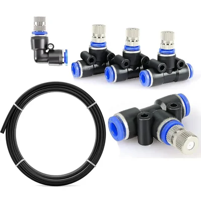 APPSTER 10Mtr Hose Pipe & 5pcs 6mm Atomization Misting Fog Nozzles with Tee Connector | DIY Fogger Sprayer & Cooling Kit