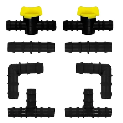 APPSTER 16mm Drip Irrigation Accessories Kit | Elbows, Tees, Straight Connectors & Taps for Garden Watering Systems(Quantity-Pack Of 40 ( 10 pcs each))
