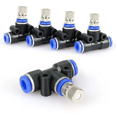 APPSTER 6mm Atomization Fogger Nozzles with Tee Connector Misting Cooling Sprayer Kit (5pcs Set)