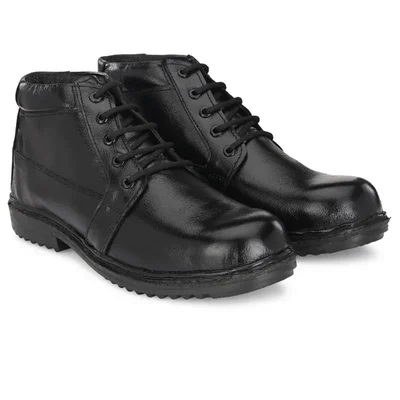 ArmaDuro Leather Steel Toe Black Work Safety Shoes (AD1007)(Size-6)