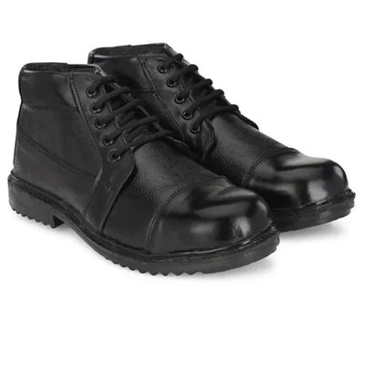 ArmaDuro Leather Steel Toe Black Work Safety Shoes (AD1008)(Size-6)