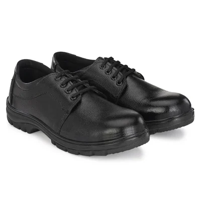 ArmaDuro Low Ankle PVC Sole Steel Toe Black Leather Safety Shoes (AD1009)(Size-6)